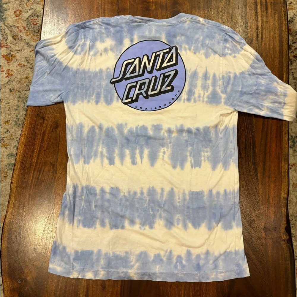 Santa Cruz long sleeve tie dye stripe light blue/white tee size small